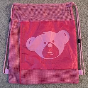 Build-A-Bear Drawstring Mesh Cinch Sack Bag Backpack Pink 18” X 15”
